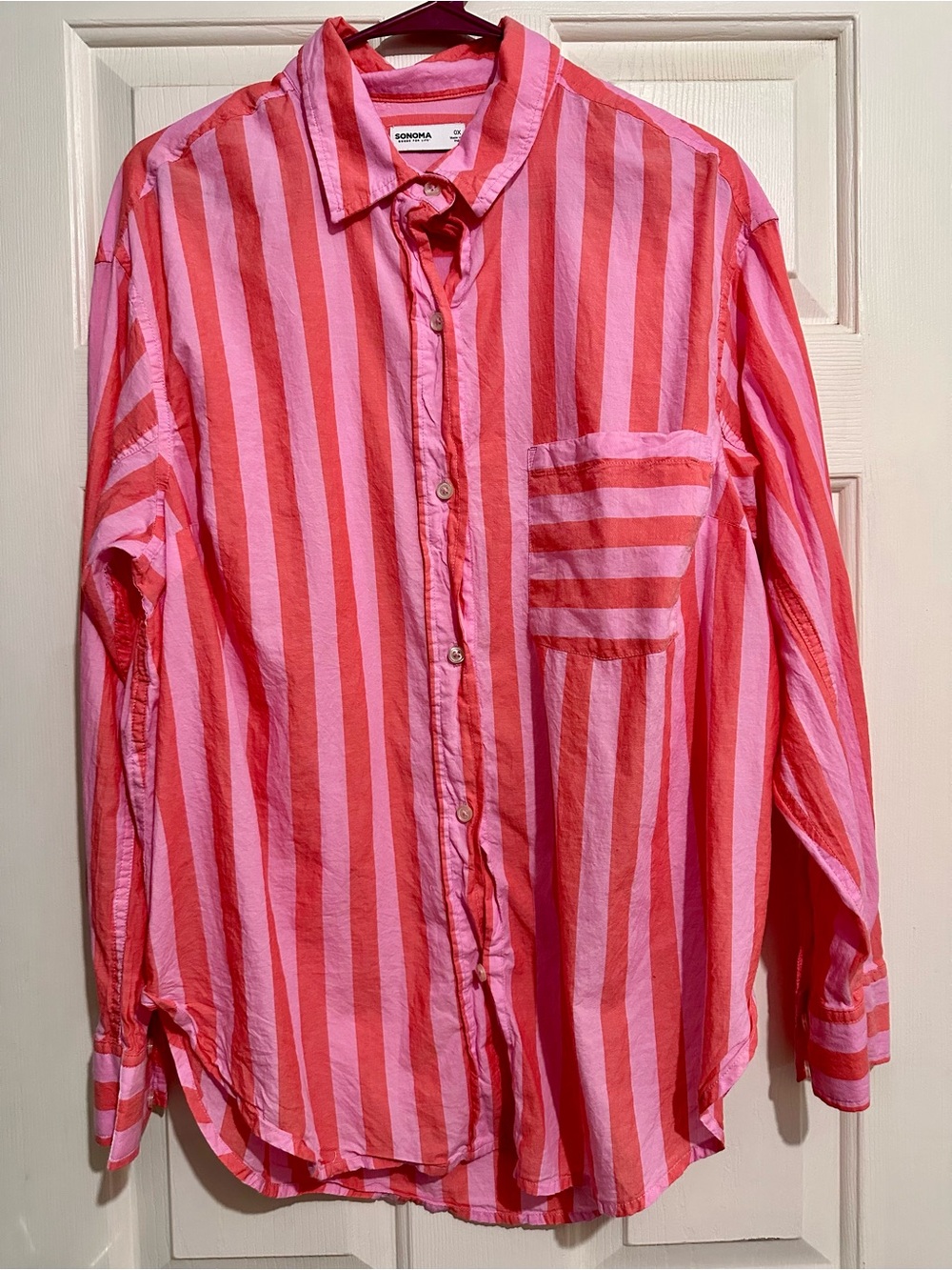 Sonoma Long-Sleeve Pink & Red Striped Button-Down Shirt